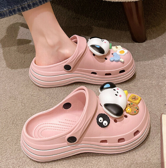 Hot Selling Baotou Beach Sandals Crocs [Pink-Sweating Dog Crocs (5CM Thick Sole)] (Size: 36-41) [Please contact customer service to confirm the delivery size after placing the order]