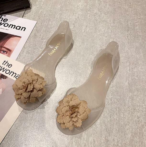 Hot Selling (Jelly Pink Khaki Sizes 34-41) Jelly Sandals Jelly Shoes (contact customer service after placing the order to confirm delivery size)
