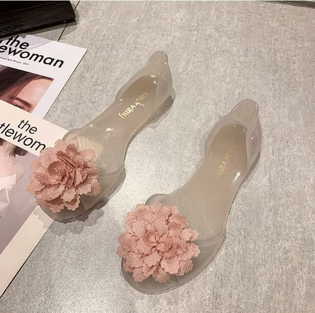Hot Selling (Jelly Pink Flowers Sizes 34-41) Jelly Sandals Jelly Shoes (contact customer service after placing the order to confirm delivery size)