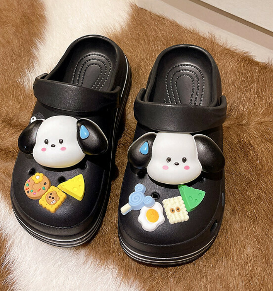 Hot Selling Baotou Beach Sandals Crocs [Black-Sweating Dog Crocs (5CM Thick Sole)] (Size: 36-41) [Please contact customer service to confirm the delivery size after placing the order]