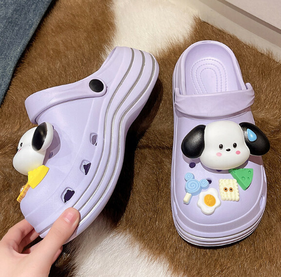 Hot Selling Baotou Beach Sandals Crocs [Purple-Sweating Dog Crocs (5CM Thick Sole)] (Size: 36-41) [Please contact customer service to confirm the delivery size after placing the order]