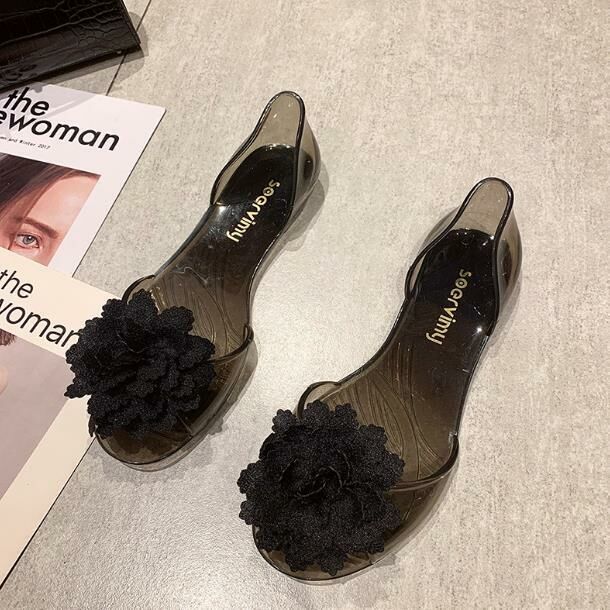 Hot sale (jelly black flower size 34-41) jelly sandals jelly shoes (contact customer service after placing the order to confirm the delivery size)
