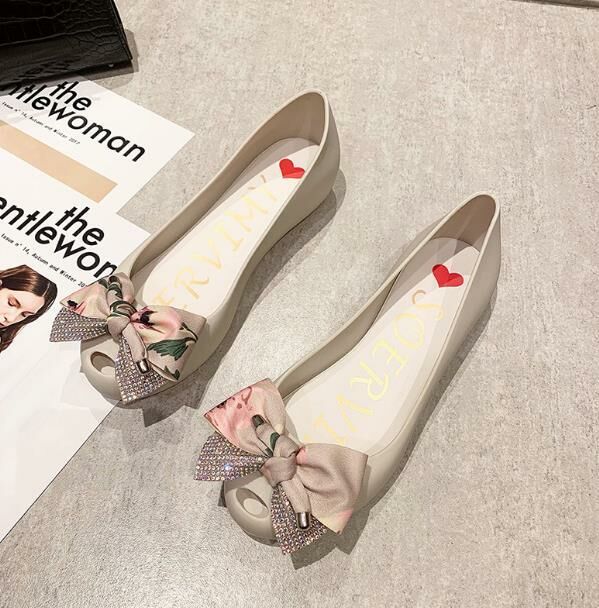 Hot sale (white base and white flowers, size 35-39) jelly shoes, fish mouth sandals (contact customer service after placing order to confirm delivery size)