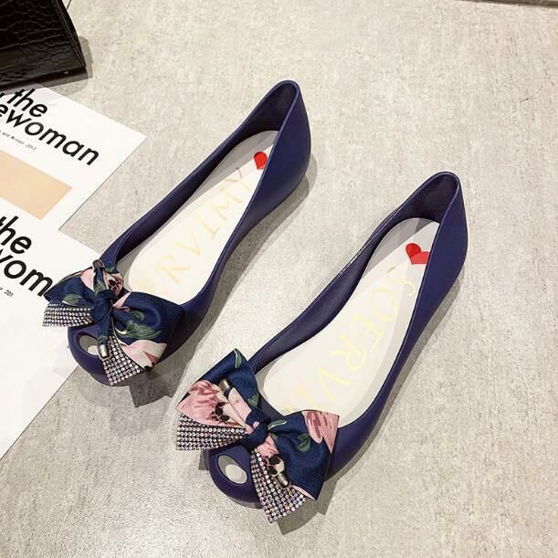 Hot sale (blue base and blue flowers, size 35-39) jelly shoes, fish mouth sandals (contact customer service after placing the order to confirm the delivery size)