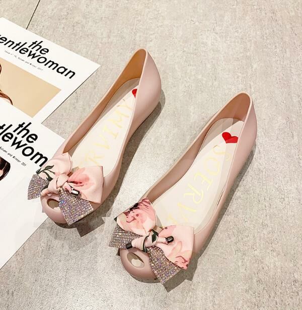 Hot Selling (Foundation and Pink Flower Sizes 35-39) Jelly Shoes and Fish Mouth Sandals (contact customer service after placing the order to confirm the delivery size)