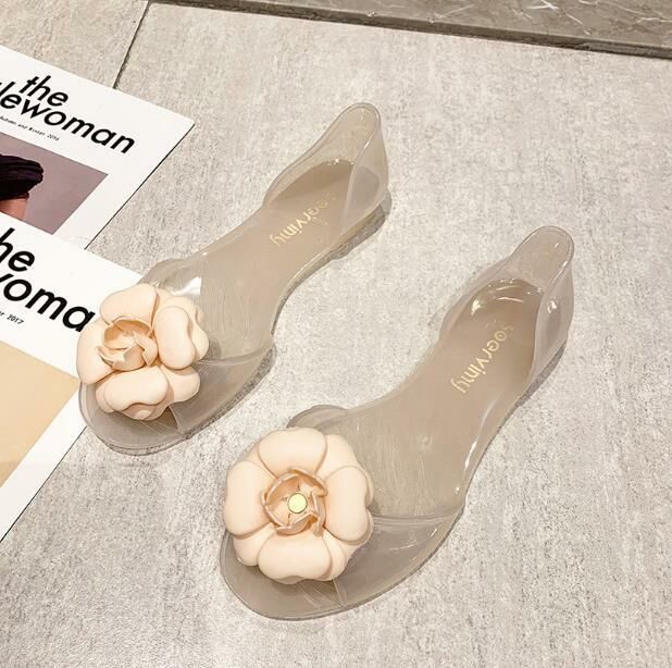 Hot Selling (Jelly Pink Flowers Sizes 34-41) Jelly Shoes Sandals (contact customer service after placing the order to confirm delivery size)