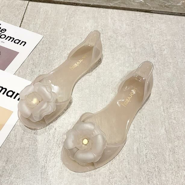Hot sale (jelly pink transparent pink flower size 34-41) jelly shoes sandals (contact customer service after placing the order to confirm the delivery size)