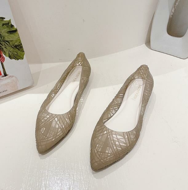 Hot Selling (Jelly Brown Size 36-40) Flat Sandals Jelly Shoes (contact customer service after placing order to confirm delivery size)