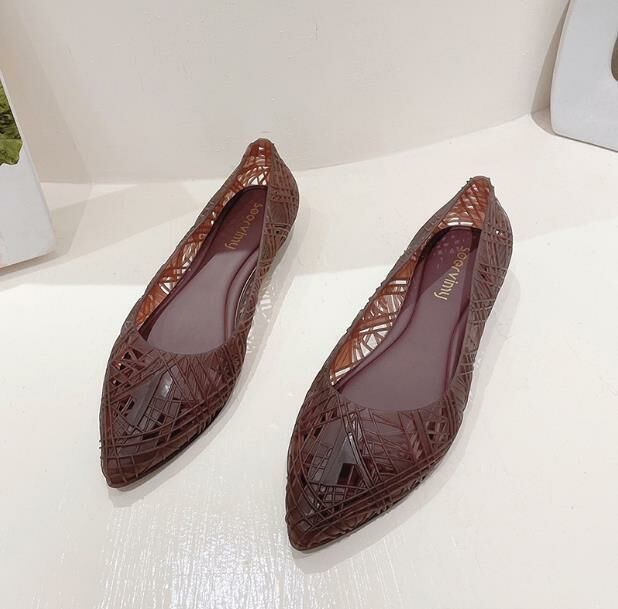 Hot Selling (Jelly Wine Red Size 36-40) Flat Sandals Jelly Shoes (contact customer service after placing the order to confirm delivery size)