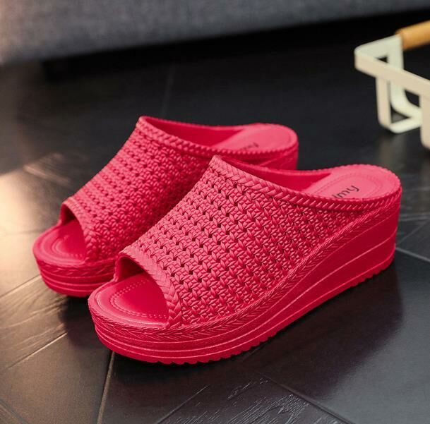 Hot Selling (Red Size 35-40) Wedge Slippers (contact customer service after placing order to confirm delivery size)