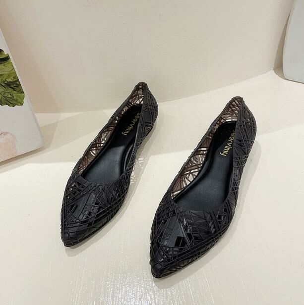 Hot Selling (Jelly Black Size 36-40) Flat Sandals Jelly Shoes (contact customer service after placing order to confirm delivery size)