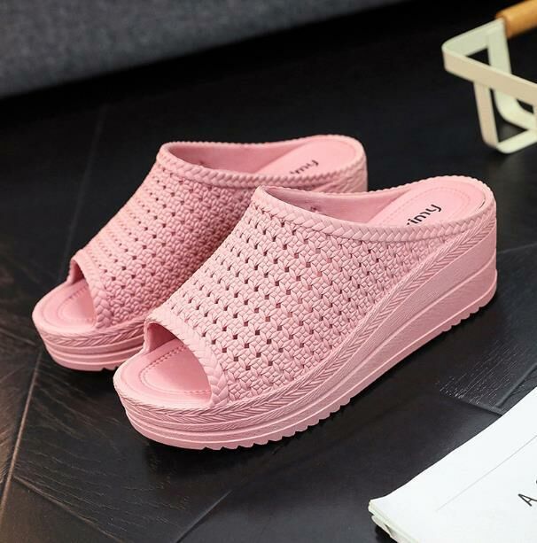 Hot selling (pink size 35-40) wedge-heeled slippers (contact customer service after placing order to confirm delivery size)