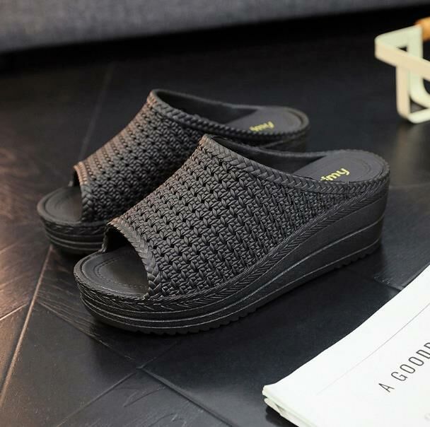 Hot Selling (Black Size 35-40) Wedge Slippers (Contact customer service after placing order to confirm delivery size)