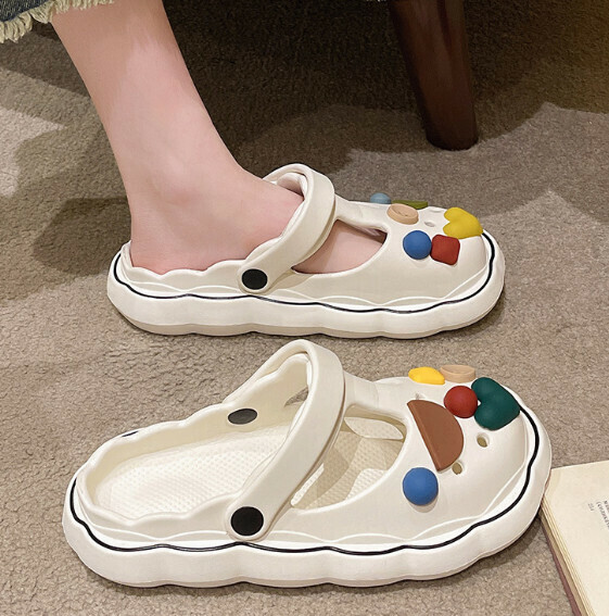 Hot selling thick-soled sandals and clogs [Baotou Pebble Sandals-White] (Size: 36-41) [Please contact customer service to confirm the delivery size after placing the order]
