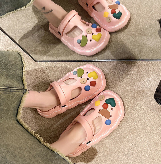 Hot selling thick-soled sandals and clogs [Baotou Pebble Sandals - Pink] (Size: 36-41) [Please contact customer service to confirm the delivery size after placing the order]