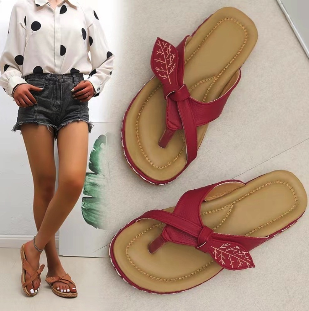 Hot selling flat flip-flops (burgundy) (sizes 36-43) (contact customer service after placing order to confirm delivery size)