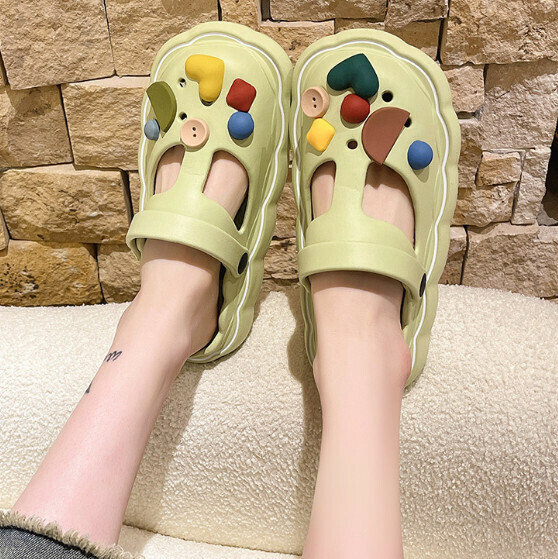Hot selling thick-soled sandals and clogs [Baotou Pebble Sandals-Green] (Size: 36-41) [Please contact customer service to confirm the delivery size after placing the order]