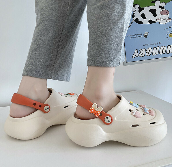 Hot Selling Thick-soled EVA Crocs Toe-Toe Sandals [1903 Beige] (Size: 35-40) [Please contact customer service to confirm the delivery size after placing the order]