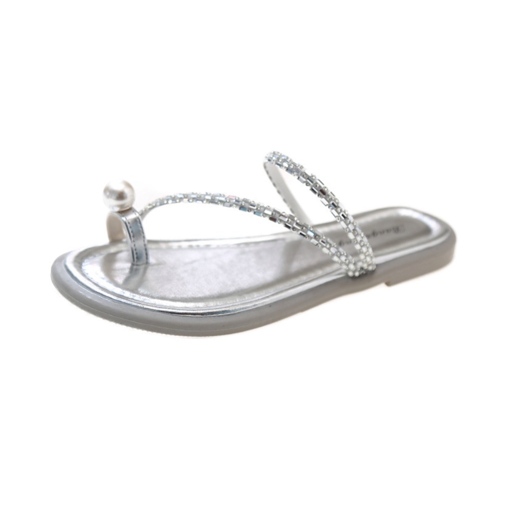 Hot selling rhinestone sparkling French flat sandals (silver) (size 35-40) (contact customer service after placing the order to confirm the delivery size)