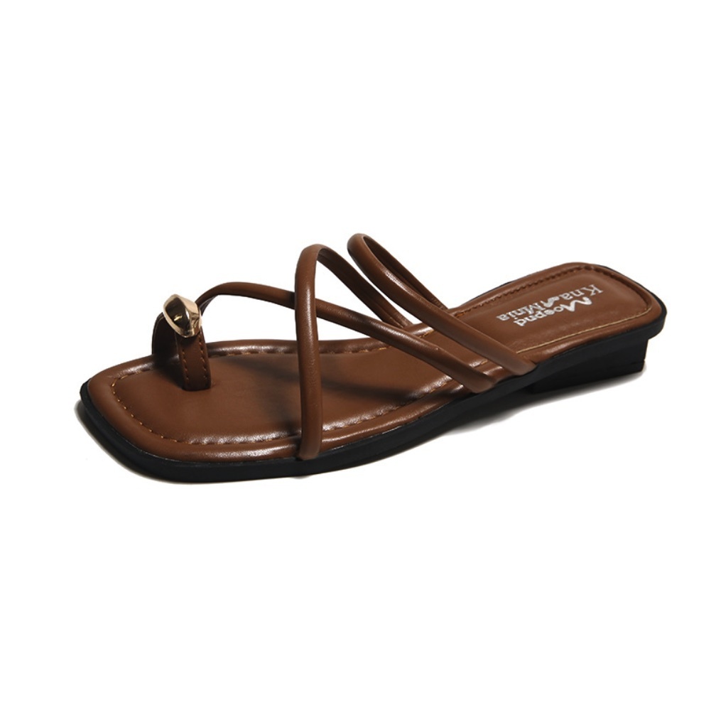 Hot selling slip-on thick heel slippers (dark brown) (size 35-40) (contact customer service after placing the order to confirm the delivery size)