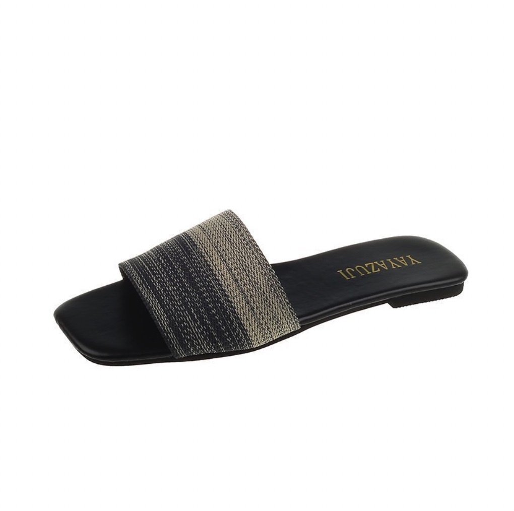 Hot style flat-soled flat sandals for outer wear (black) (size 35-40) (contact customer service after placing the order to confirm the delivery size)