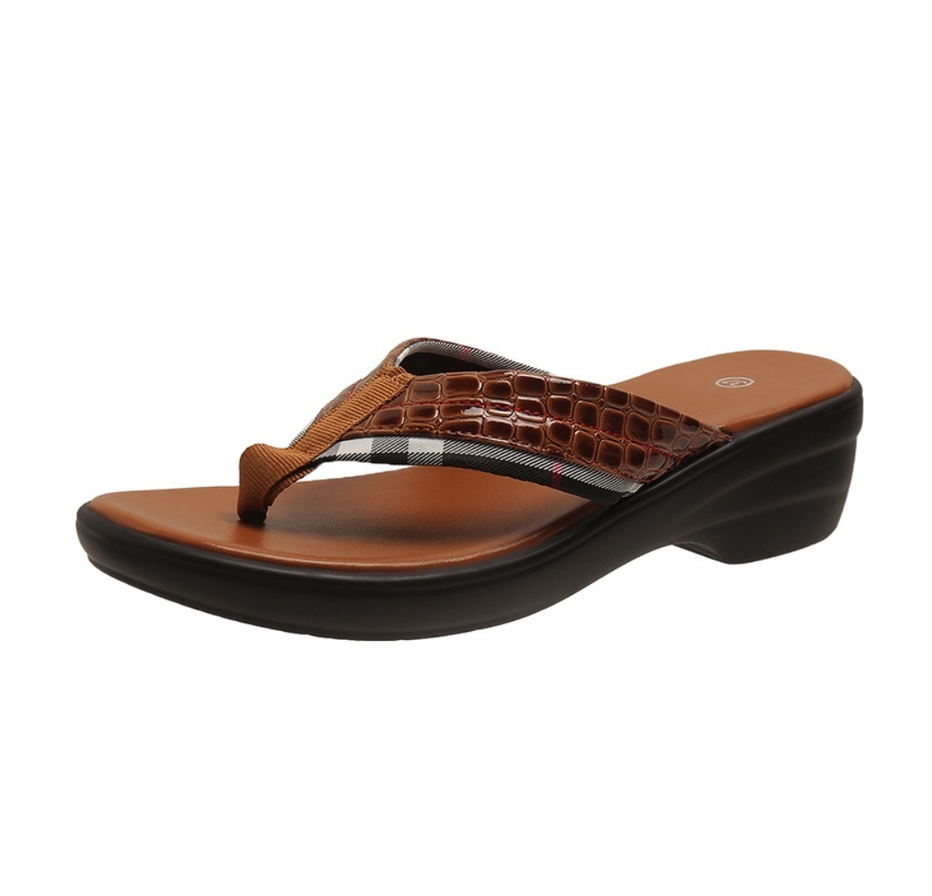 Hot style thong thick heel sandals (brown) (size 35-40) (contact customer service after placing the order to confirm the delivery size)