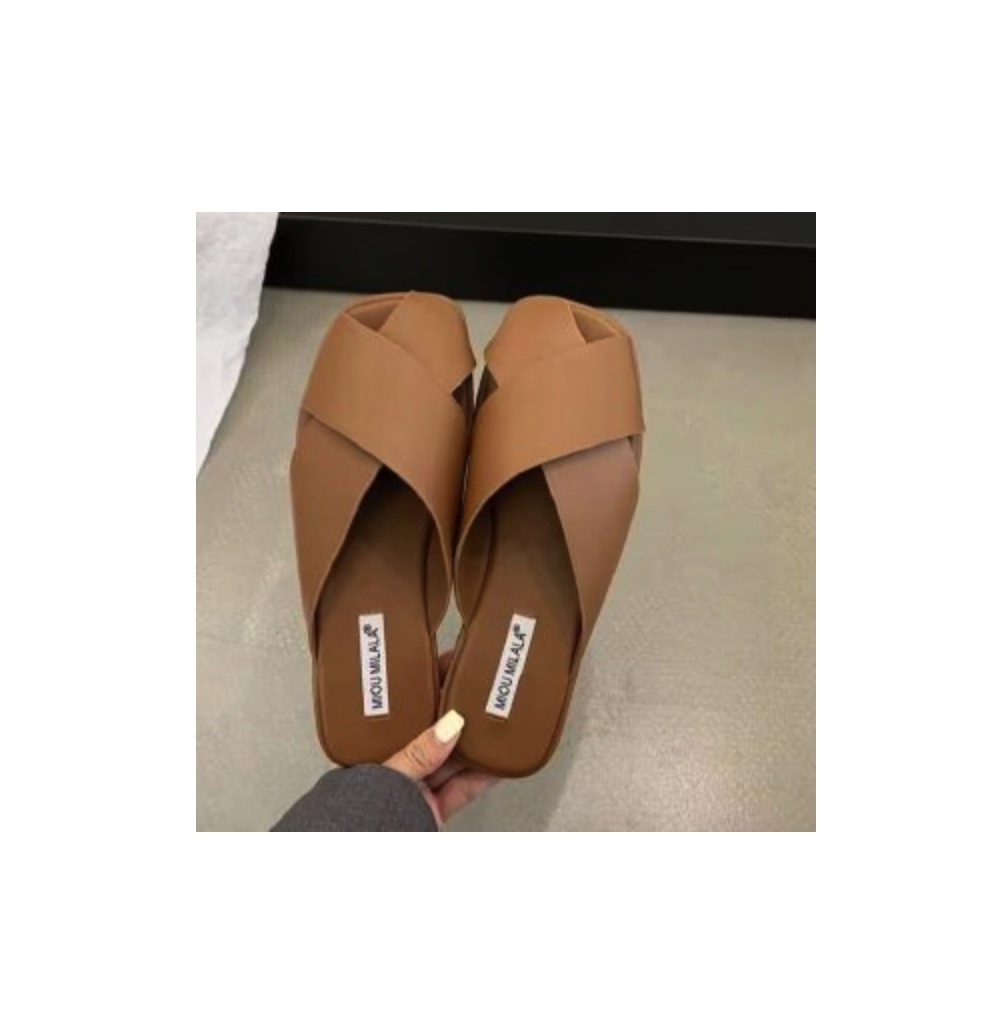Popular one-legged lazy French sandals (brown) (size 35-40) (contact customer service after placing the order to confirm the delivery size)