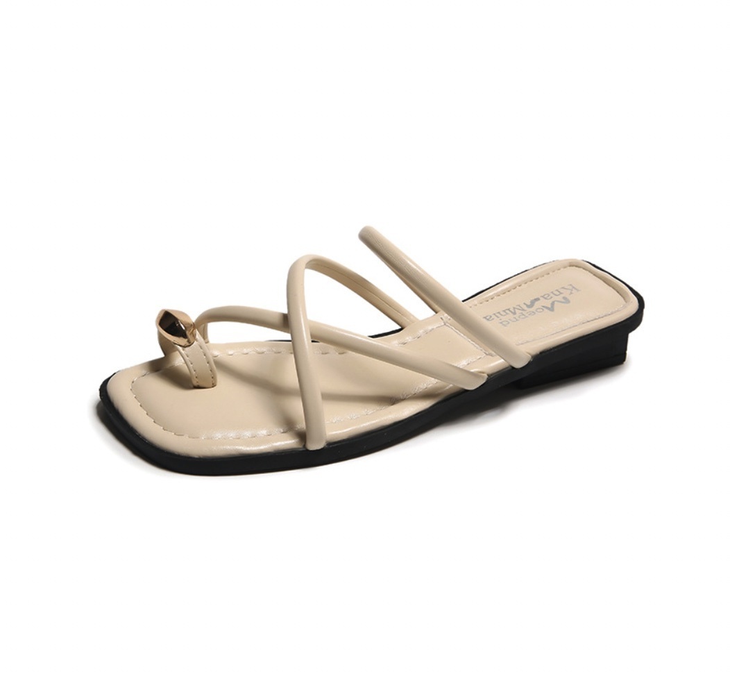 Hot selling slip-on thick heel slippers (off-white) (size 35-40) (contact customer service after placing the order to confirm the delivery size)
