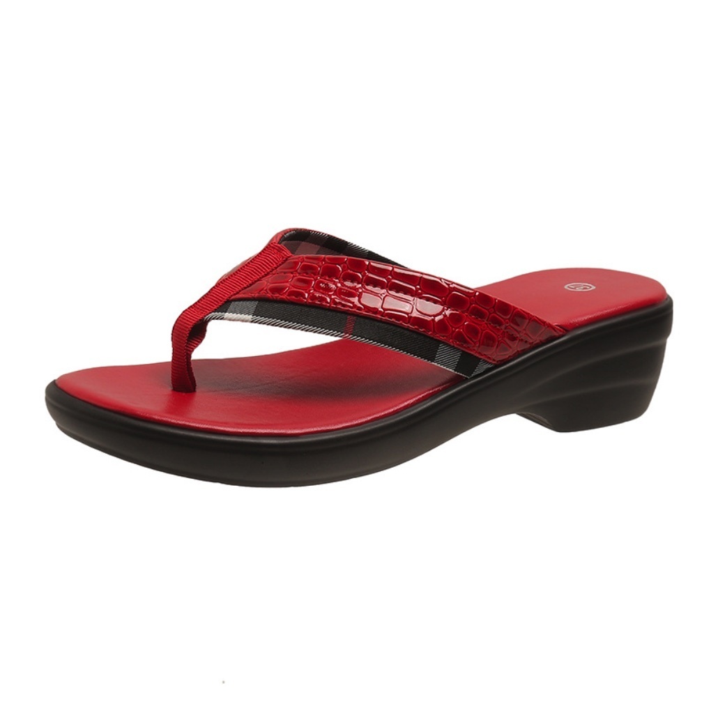 Popular flip-flops with thick heels (red) (size 35-40) (contact customer service after placing the order to confirm the delivery size)