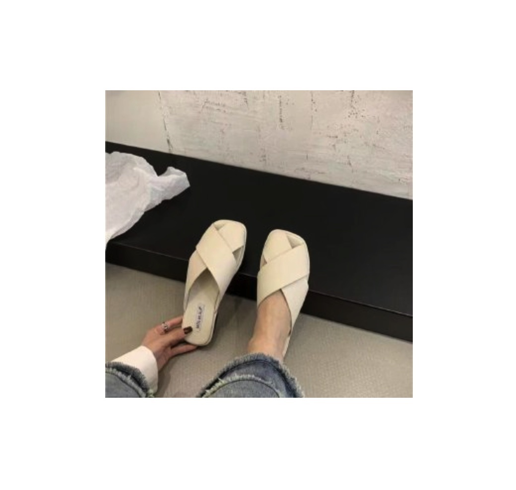 Popular one-legged lazy French slippers (beige) (size 35-40) (contact customer service after placing the order to confirm the delivery size)