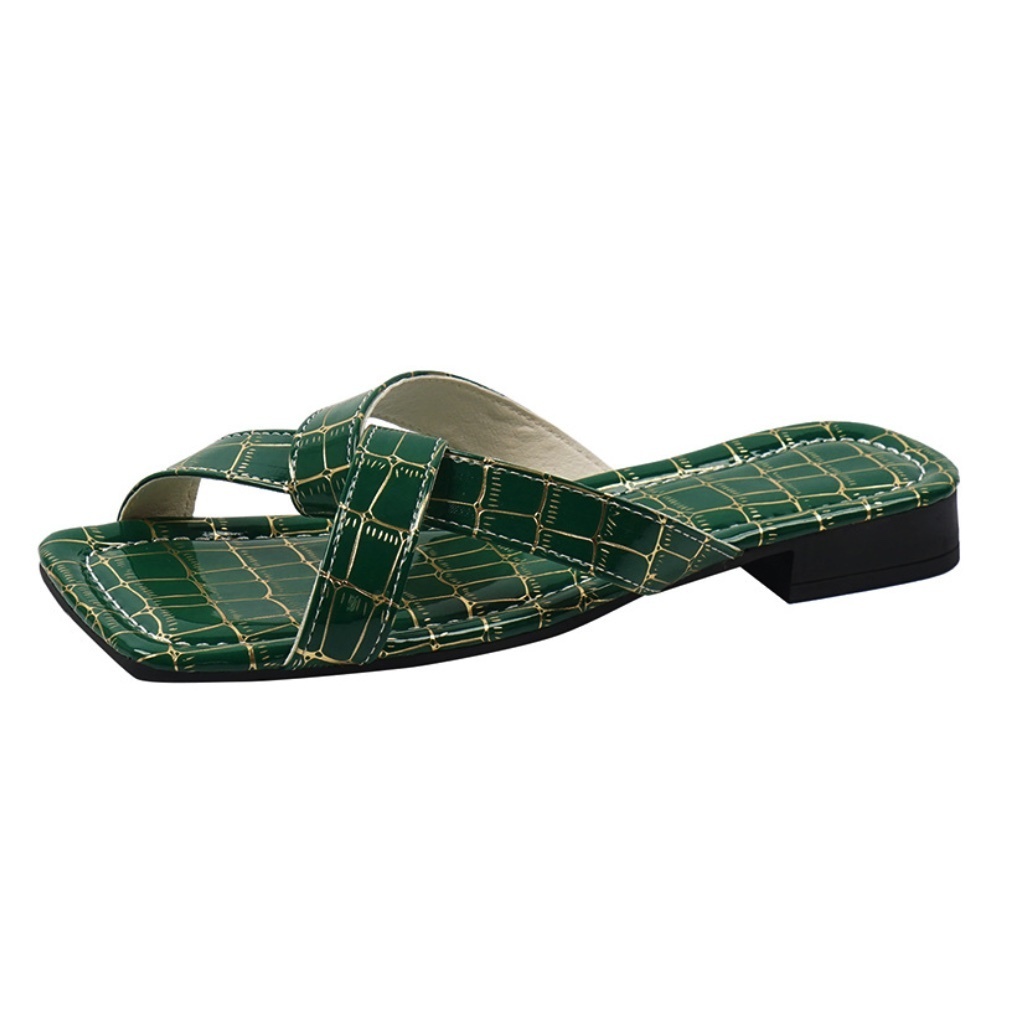 Popular retro one-line cross-strap sandals (green) (size 35-43) (contact customer service after placing the order to confirm the delivery size)