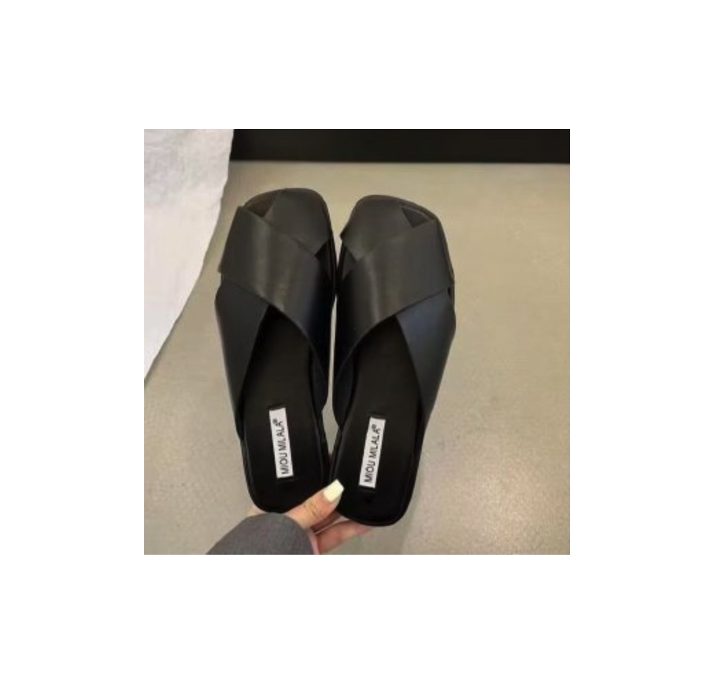 Popular one-legged lazy French sandals (black) (size 35-40) (contact customer service after placing the order to confirm the delivery size)