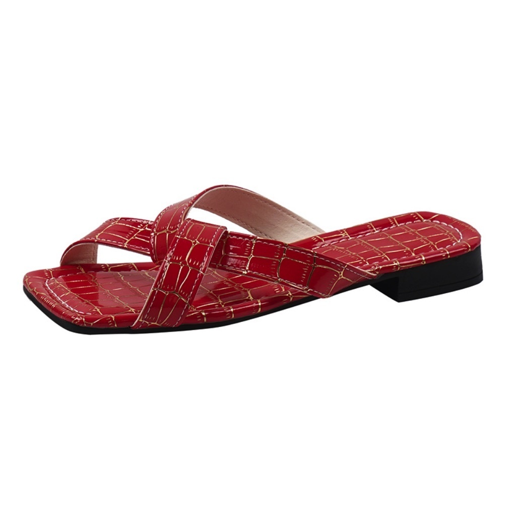 Popular retro one-line cross-strap sandals (red) (size 35-43) (contact customer service after placing the order to confirm the delivery size)