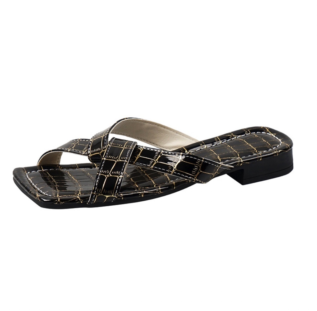 Popular retro one-line cross-strap sandals (black) (size 35-43) (contact customer service after placing the order to confirm the delivery size)