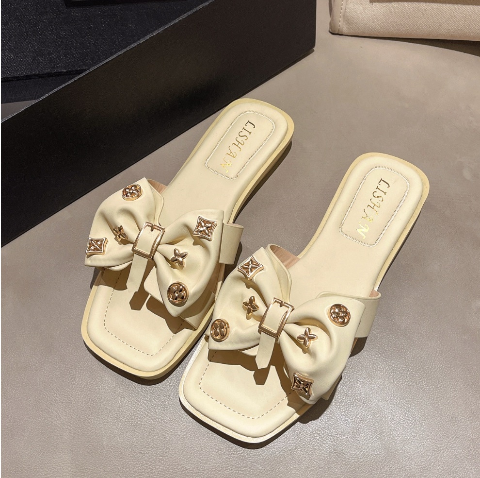 Popular women's bow-knot sandals for going out (yellow) (size 35-40) (contact customer service after placing the order to confirm the delivery size)