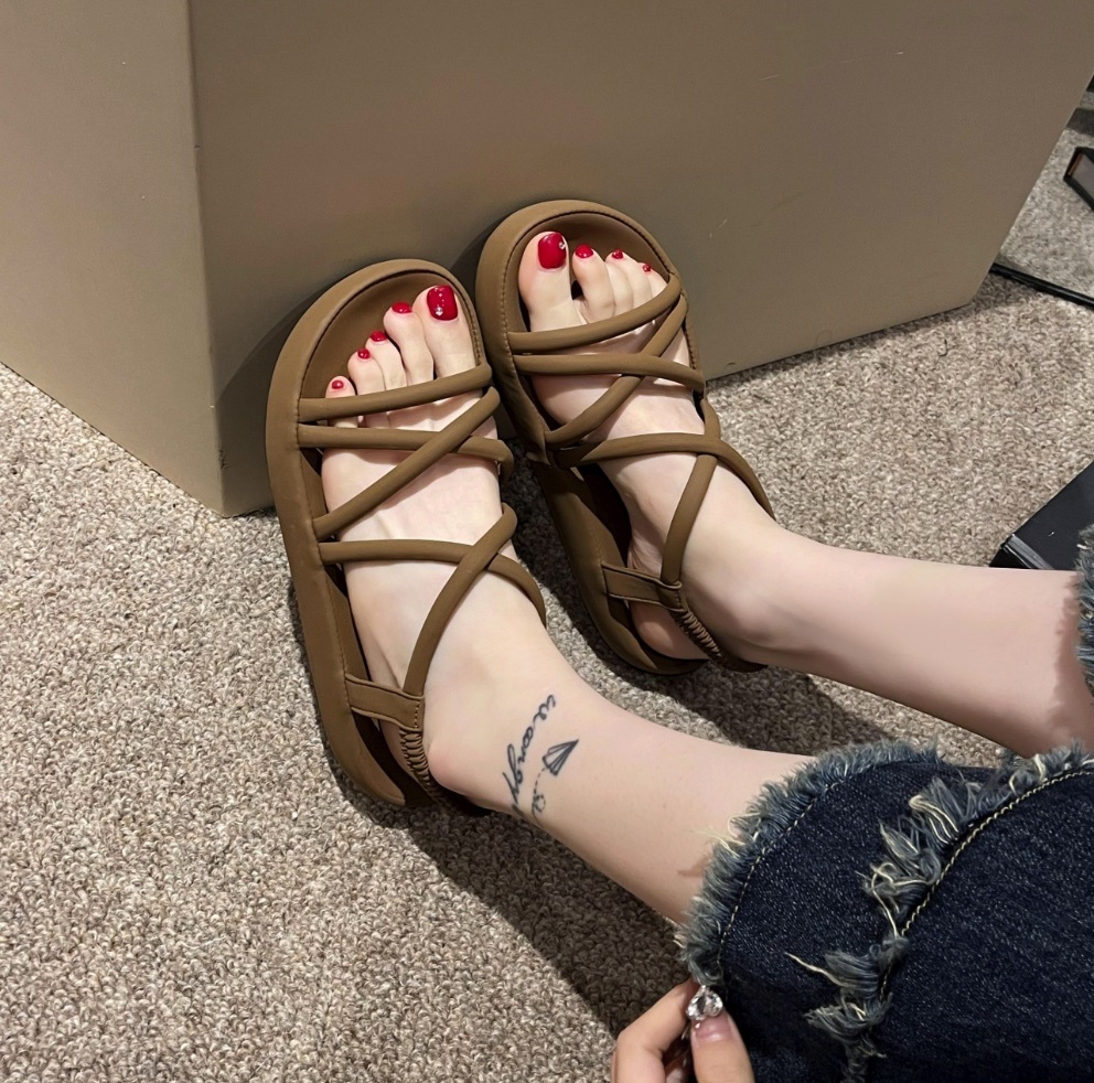 Popular casual and versatile thick-soled sandals (khaki) (sizes 35-39) (contact customer service after placing an order to confirm the delivery size)