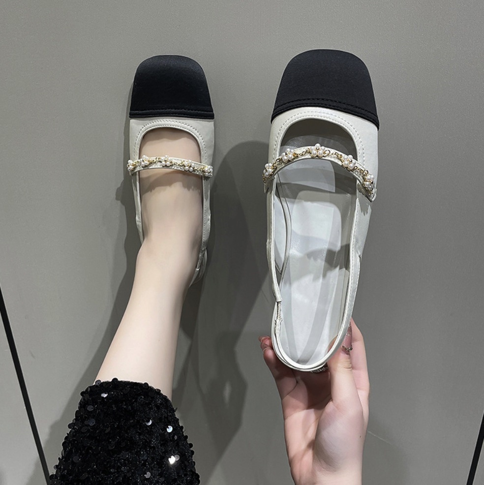 Popular Pearl Fairy Flat Toe Sandals (Apricot) (Size 35-40) (Contact customer service after placing the order to confirm the delivery size)