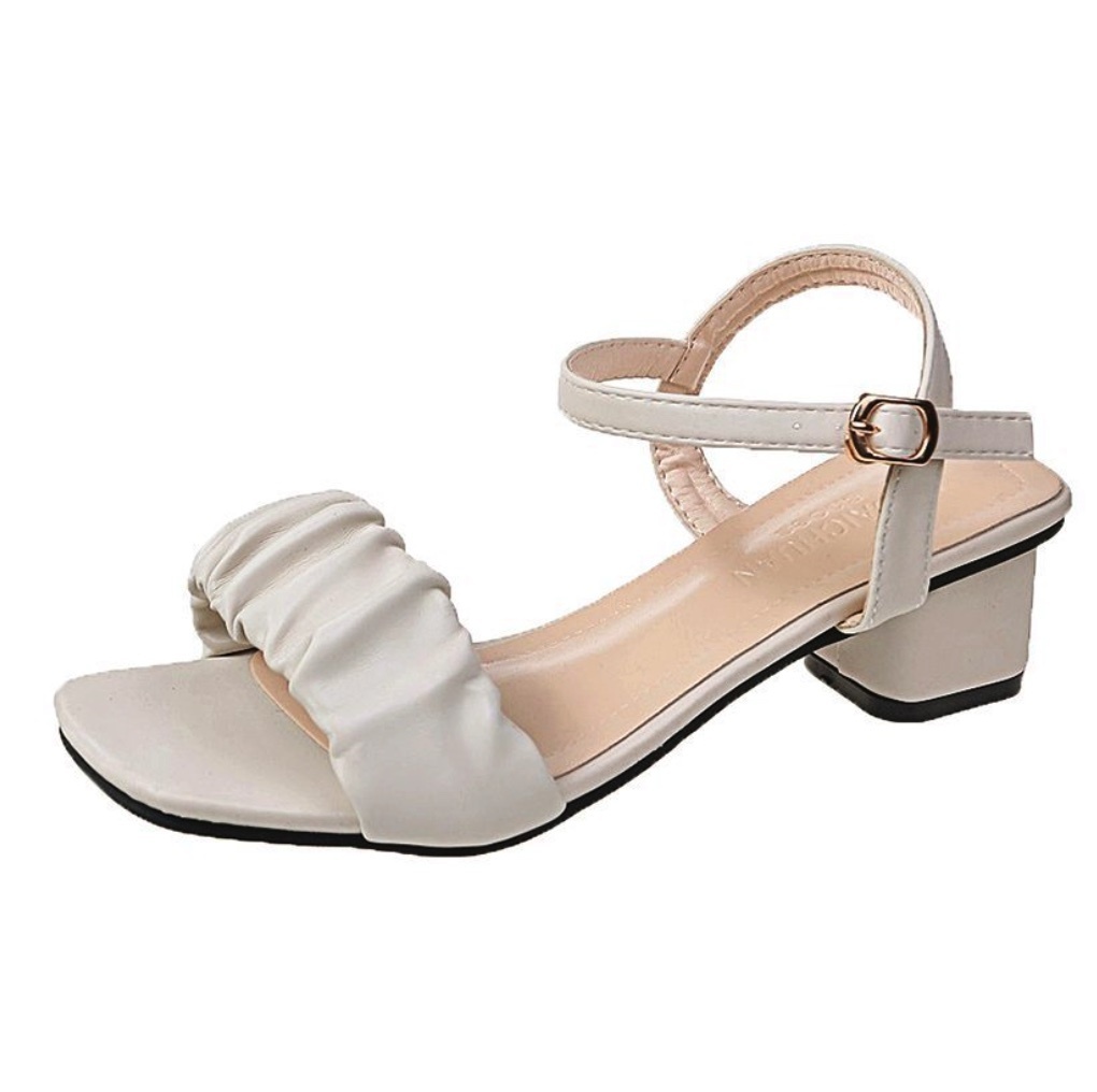 Popular and comfortable one-button thick-heeled sandals (off-white) (size 35-39) (contact customer service after placing the order to confirm the delivery size)