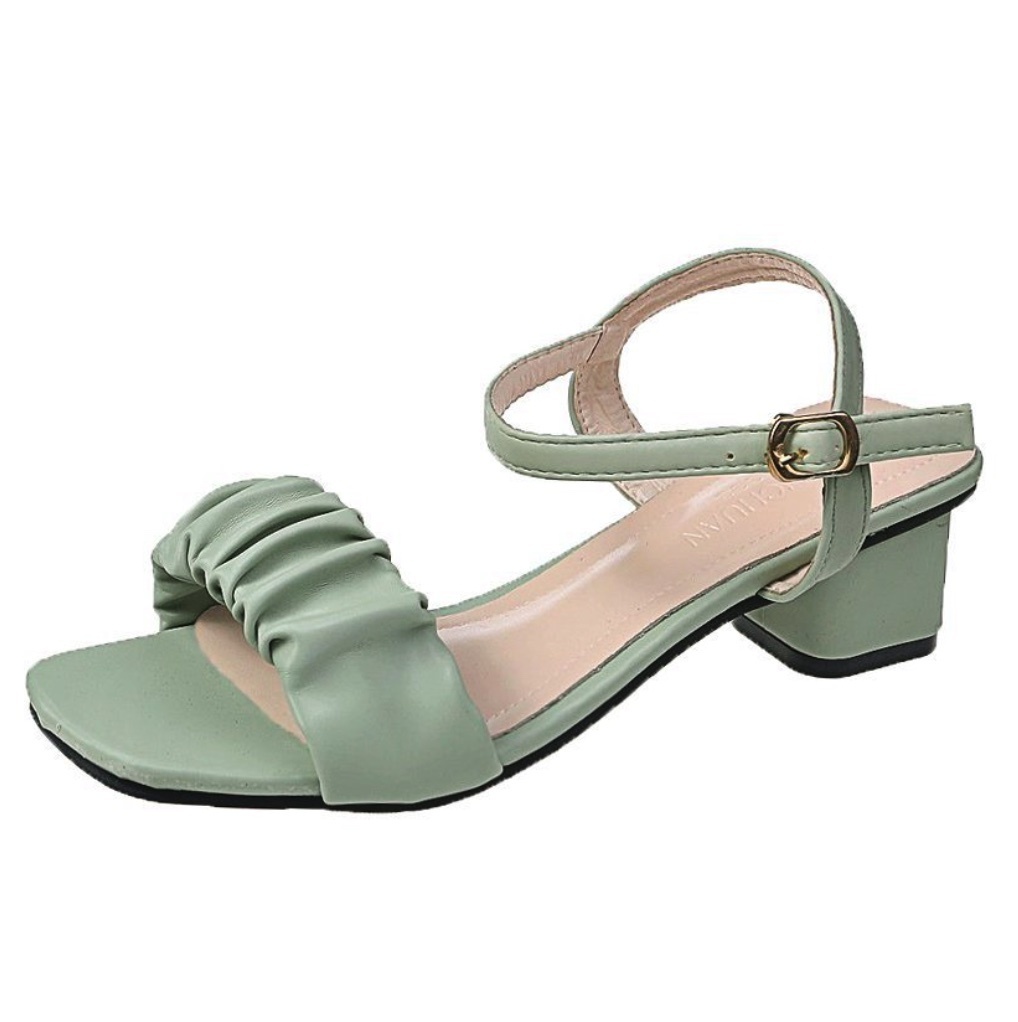 Hot style comfortable flat-buckle thick heel sandals (green) (size 35-39) (contact customer service after placing the order to confirm the delivery size)
