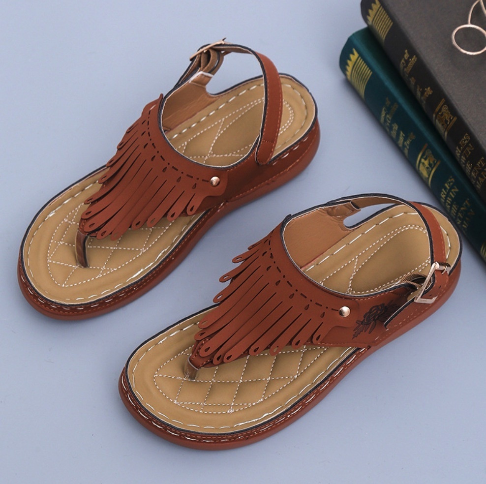 Popular Roman tassel fairy style thick-soled sandals (brown) (size 35-40) (contact customer service after placing the order to confirm the delivery size)