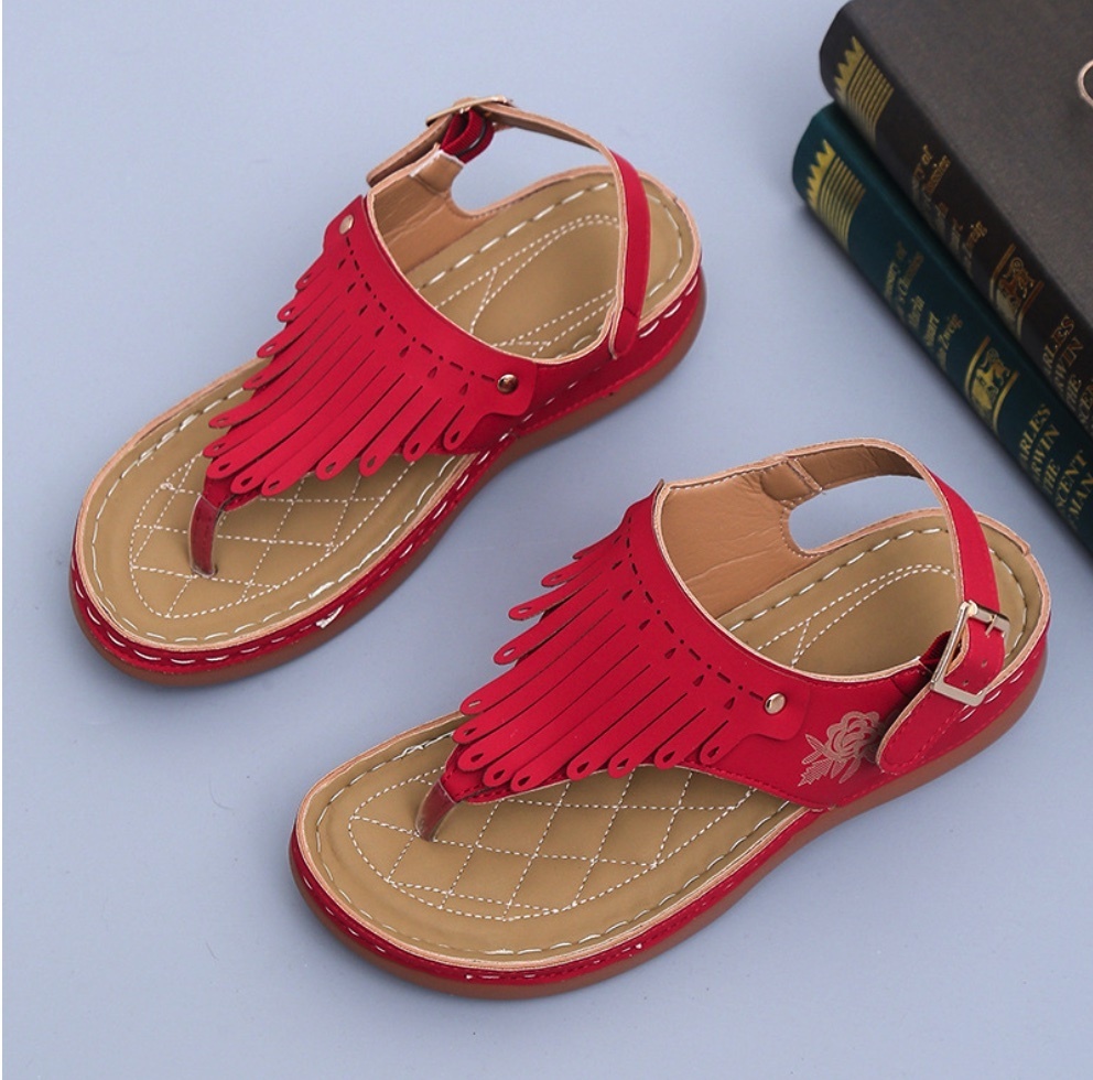Popular Roman tassel fairy style thick-soled sandals (big red) (size 35-40) (contact customer service after placing the order to confirm the delivery size)