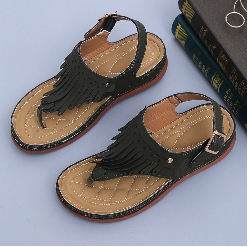 Popular Roman tassel fairy style thick-soled sandals (navy blue) (size 35-40) (contact customer service after placing the order to confirm the delivery size)