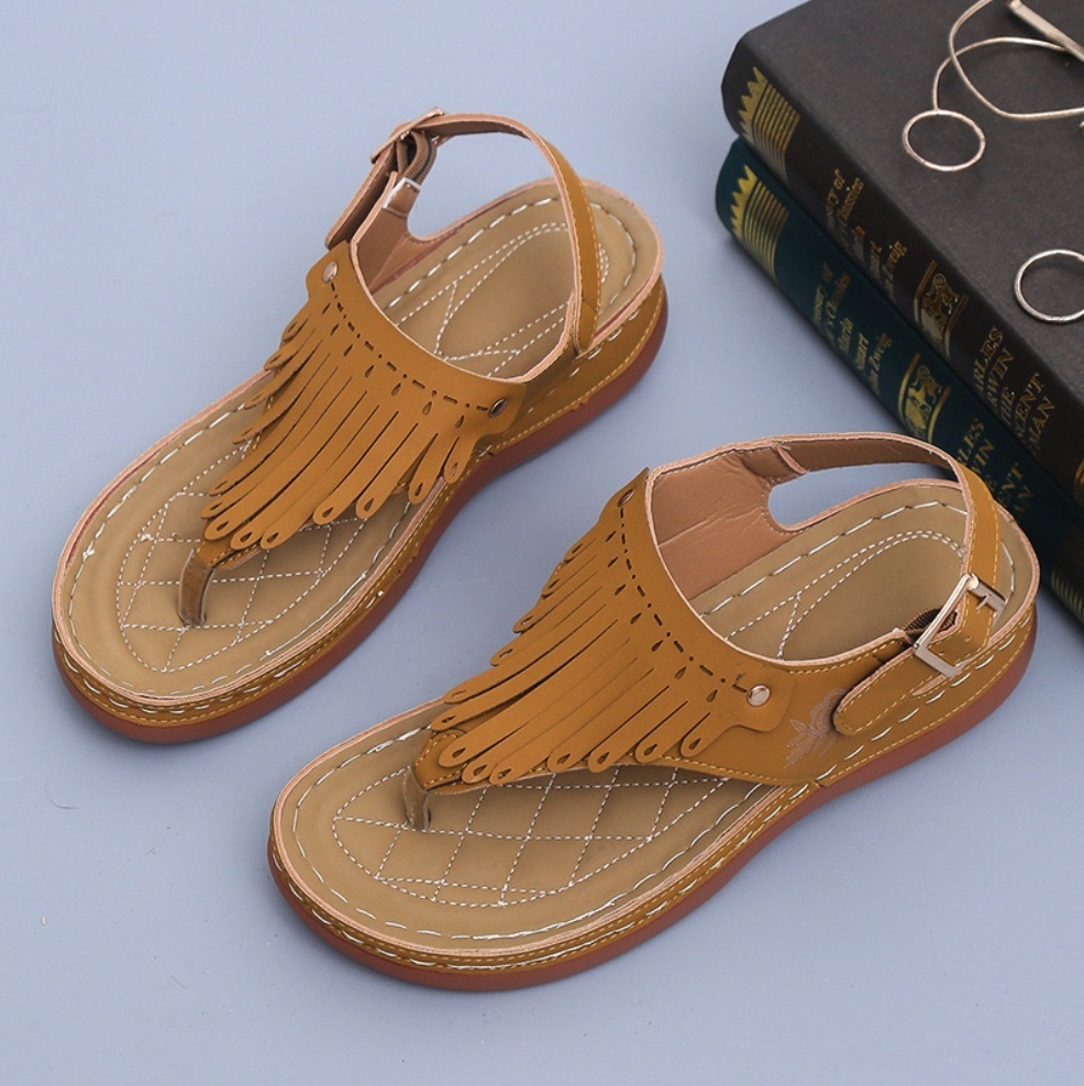 Popular Roman tassel fairy style thick-soled sandals (khaki) (size 35-40) (contact customer service after placing the order to confirm the delivery size)