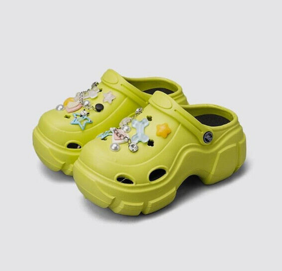 Popular cute Croc Shoes Baotou Sandals [Star Bone Chain] Green] (Size: 34-41) [Please contact customer service to confirm the delivery size after placing the order]
