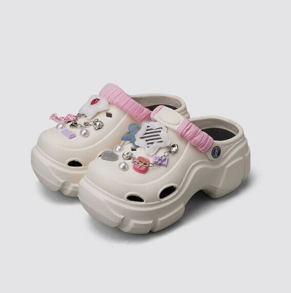 Hot style cute clog shoes toe-toe sandals [star straps] white] (size: 34-41) [please contact customer service to confirm the delivery size after placing the order]