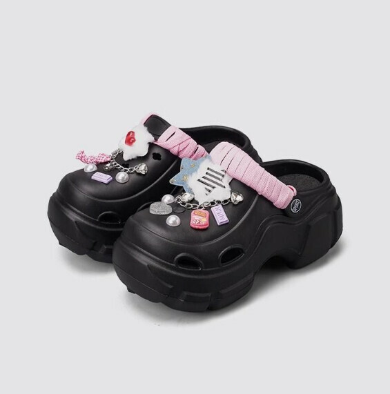 Hot style cute clog shoes toe-toe sandals [star strap] black] (size: 34-41) [please contact customer service after placing the order to confirm the delivery size]