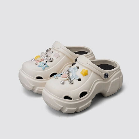 Popular cute Croc Shoes Baotou Sandals [Star Bone Chain] White] (Size: 34-41) [Please contact customer service to confirm the delivery size after placing the order]