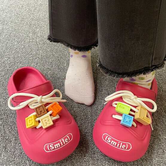 Popular cartoon building block clogs toe-toe sandals [raspberry color [building blocks] (size: 36-41) [please contact customer service after placing an order to confirm the delivery size]