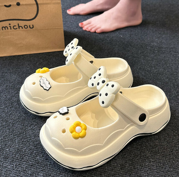 Popular princess style Baotou sandals and clogs [White [Bow Tie 4.0] (Size: 36-40) [Please contact customer service after placing an order to confirm the delivery size]
