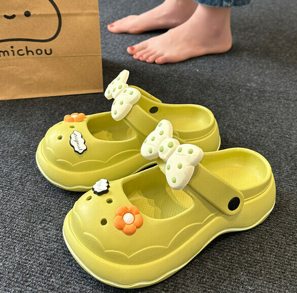 Popular princess style Baotou sandals and clogs [green [Bow Tie 4.0] (size: 36-40) [please contact customer service after placing the order to confirm the delivery size]